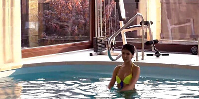 Pool and interracial sex are a good relax for brunette