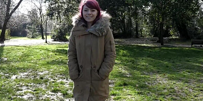 Girl with a shaved pussy is going to show you her slit