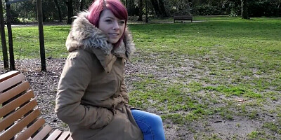 Girl with a shaved pussy is going to show you her slit