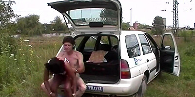 The taxi driver stops the car and cums inside of the ebony