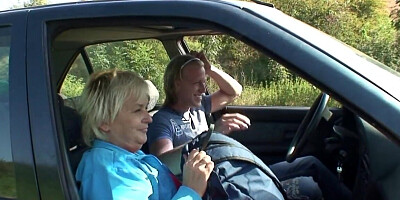 80 year old granny is hitchhiking and pays with a blowjob