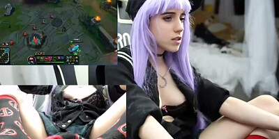Sexy gamer playing League of Legends with toy in her cunt