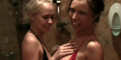 Cute lesbians are sucking and fucking each other and a guy