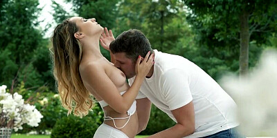Tiny Hungarian Cis fucking her man by the pool after yoga