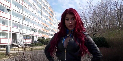 Womanizer fucks babe with red hair for shelter