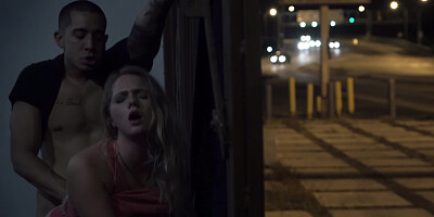 Blonde babe seduced and fucked outdoors in a shady neighborhood
