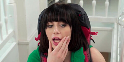 Nasty brunette is cosplaying and she gets screwed