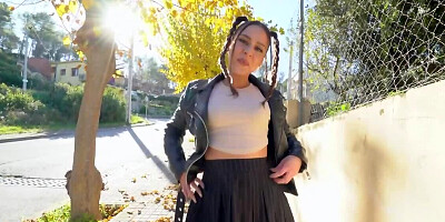 Petite teen hussy with pigtails has hardcore outdoor sex seance