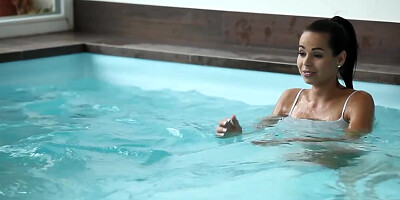 European couple becomes excited and makes love in the pool