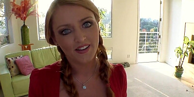 Stunning Sophie Dee with blue eeys sucks monster