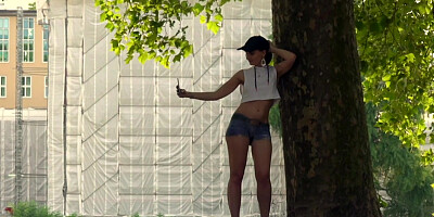 Jeny Smith walks the streets naked with only painted pants