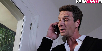 Blonde moans as a huge cock thrusts her pussy then she sucks and swallows cum