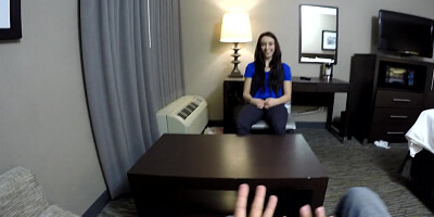 Amateur brunette is ready to do anything for a job