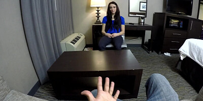 Amateur brunette is ready to do anything for a job