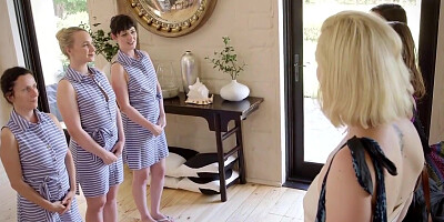 7 ladies in gonzo lesbian group sex