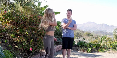 Horny blonde MILF seduces partner during training