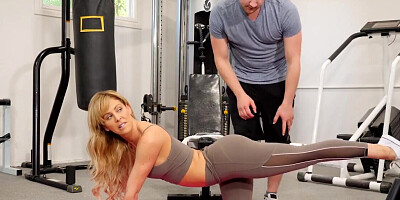 Horny blonde MILF seduces partner during training