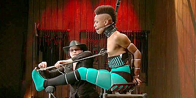 Claire Adams And Nikki Darling - Ebony Bound In Device Butt Pounded