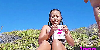 Cute Big Tits Asian Teen 18+ Gave A Perfect Blowjob To Two Big Cock Strangers