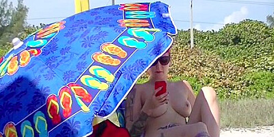 Exhibitionist Wife #170 & 172 - Morgan La Rue First Time At The Nude Beach Making A Video For Her Husband! 15 Min
