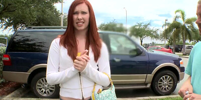 Teasing redhead Melody Jordan get in to bang bus