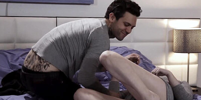 Incredible pale-skinned girl gives her pussy to tattooed fellow