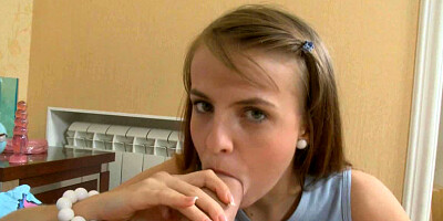 Sweet looking Euro babe sucks a huge dick and gets rammed so well