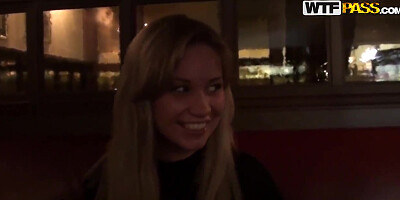 Long haired blonde chick sucks in the porch for the money
