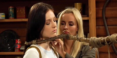 Bound Lesbian Slave Prepared To Be Whipped By Dominant Mistress