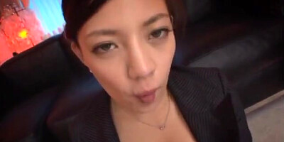 Beautiful Mako Oda enchanting chick gives a double blowjob