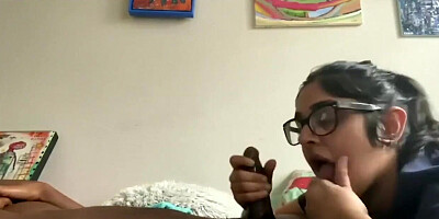 Desi GF with glasses gags on the guy's erect cock