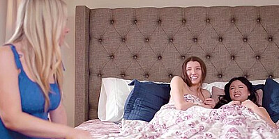 Naughty Big Tits Blonde Milf Stepmom Came To Watch Two Sexy Teen 18+ Lesbians