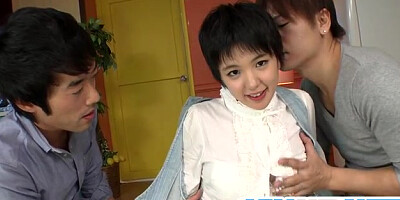 Insolent Japanese beauty gets ready to fuck with two gu