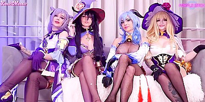 Leah Meow, Sia Siberia And Purple Bitch In Genshin Orgy Party By Octokuro And