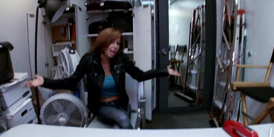 Big tit MILF squirts in the backroom