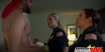 Chesty Female Cops Kiss While Taking Turns On Throbbing