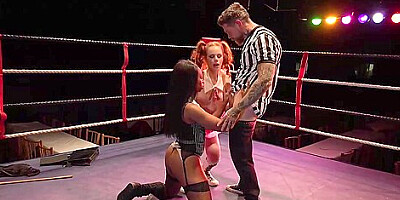 Ella Hughes And Dean Van Damme In Redhead Bombshell Pleasures Tattooed Dude In The Ring