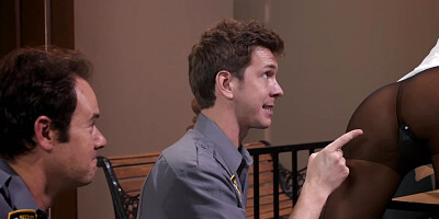 Woman is fascinating so guard can't resist banging her tushy