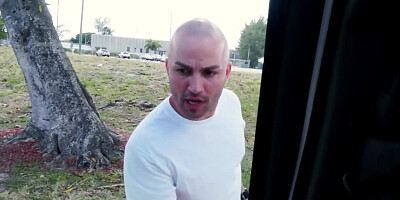 Innocent looking girl is giving a great blowjob in the van