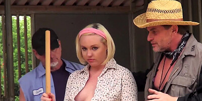 Country cutie blows three horny older guys at once