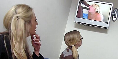 Stepmom Takes Her Stepdaughter To Taste Some Sweet Cock Right From The Glory Hole