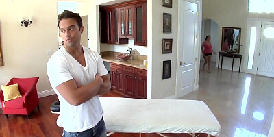Heavy chested redhaed Sophie Dee gets massaged