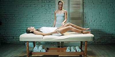 Massage From Hot Blonde Who Pours Oil Over Her Body And Grinds On Her