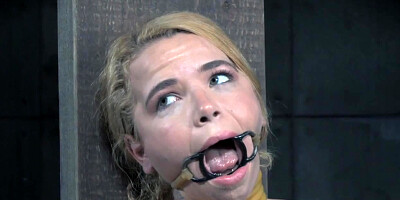 Bound bdsm sub dildo fucked with stick by dom