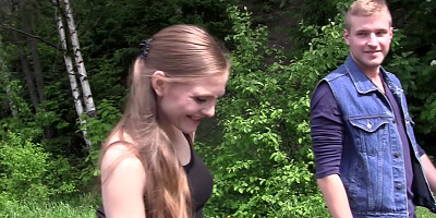 Ginger in outdoor sex vid shows ginger in a hot threesome porn