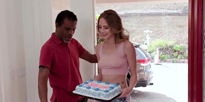 Girl with small tits enjoys two black boy's cocks