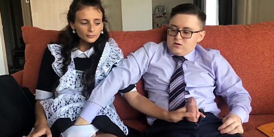 After lessons fat boy assfucks skinny GF at his place