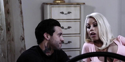 Guy with tattoed body fucks ravishing blonde wife in the bedroom