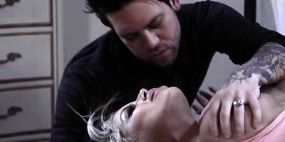 Guy with tattoed body fucks ravishing blonde wife in the bedroom