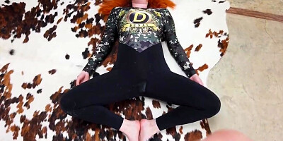 Ginger Redhead teen 18+ Doing Yoga in Sports Bodysuit and Gets Covered with Cum